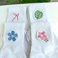 dainty flower plant crew socks coquette bow aesthetic